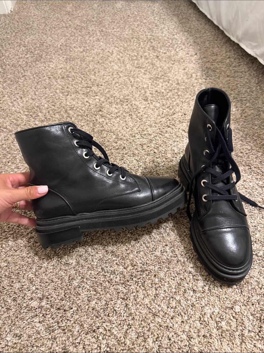SCHUTZ Black Leather Lug Sole Combat Boots NEW WITH TAG